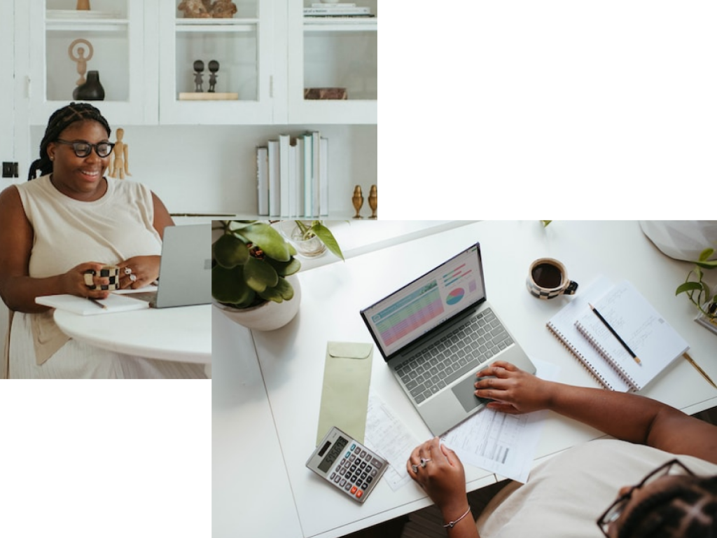Client and consultant discussing a project budget over a laptop