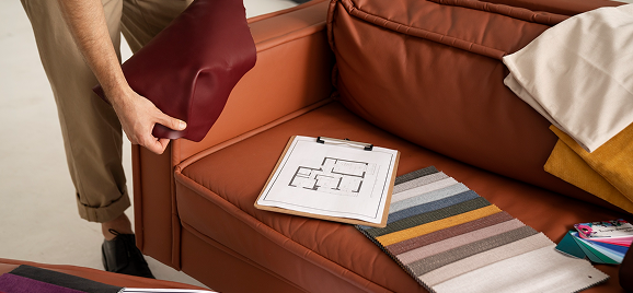 Selecting upholstery fabrics for a leather sofa