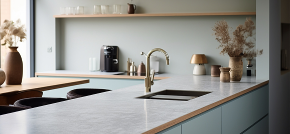 Minimalist kitchen with integrated sink and appliances